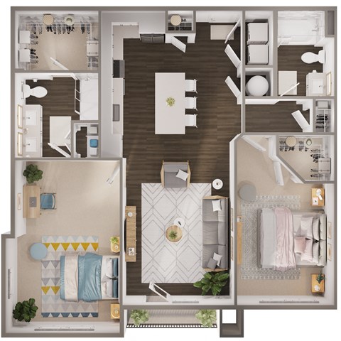 Floor plan for 2 beds, 2 baths, 1127 sqft